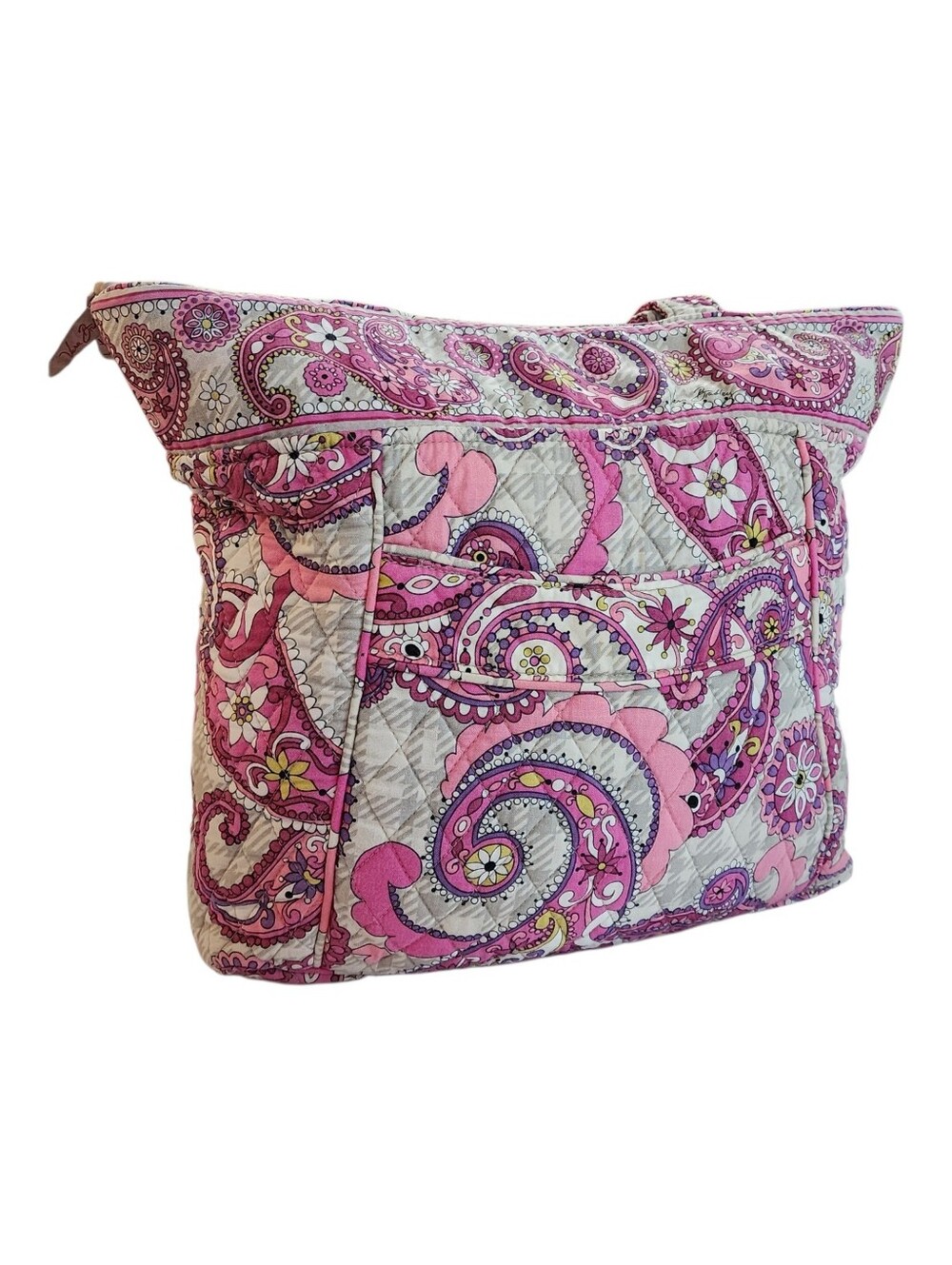 Vera Bradley Quilted Tote Shoulder Bag – Pink Paisley Floral Pattern 14" Wide - Picture 2 of 15